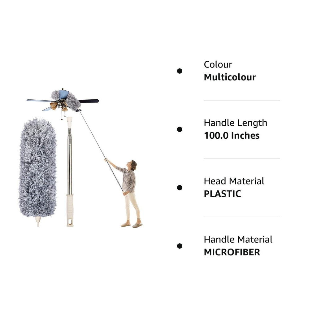 Microfiber Feather Duster Bendable & Extendable Fan Cleaning Duster with 100 inches Expandable Pole Handle Washable Duster for High Ceiling Fans, Window Blinds, Furniture .