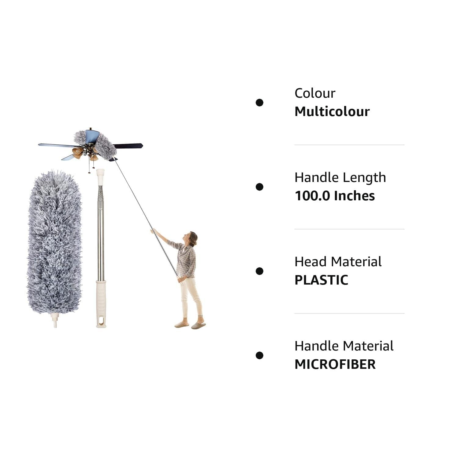 Microfiber Feather Duster Bendable & Extendable Fan Cleaning Duster with 100 inches Expandable Pole Handle Washable Duster for High Ceiling Fans, Window Blinds, Furniture .