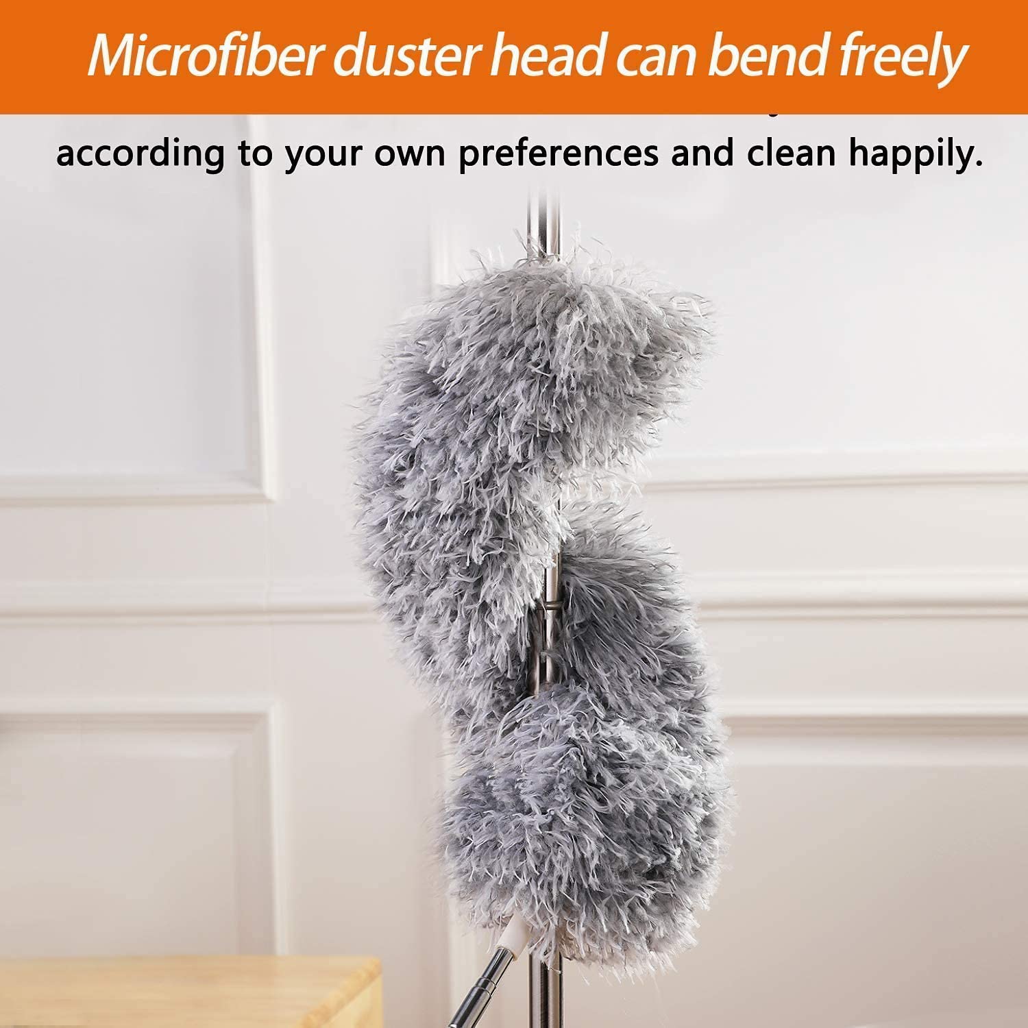 Microfiber Feather Duster Bendable & Extendable Fan Cleaning Duster with 100 inches Expandable Pole Handle Washable Duster for High Ceiling Fans, Window Blinds, Furniture .