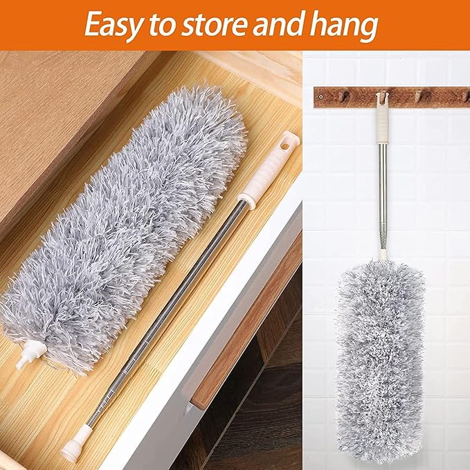 Microfiber Feather Duster Bendable & Extendable Fan Cleaning Duster with 100 inches Expandable Pole Handle Washable Duster for High Ceiling Fans, Window Blinds, Furniture .